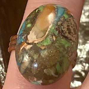 Quartz, Semiprecious, Cabochon Gemstone Ring with Brass, Adjustable Size